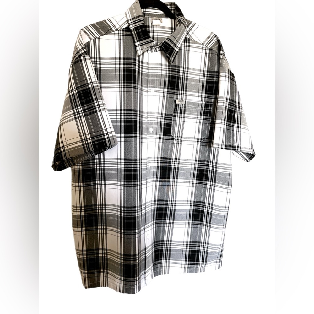 CalTop Shirt Mens XL Black White Plaid Button Up Short Sleeve Chicano Lowrider